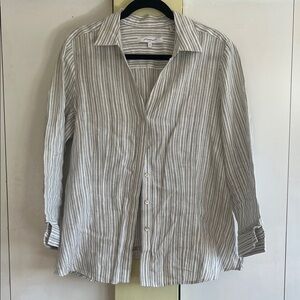 Foxcroft Gray and White Striped Button Shirt